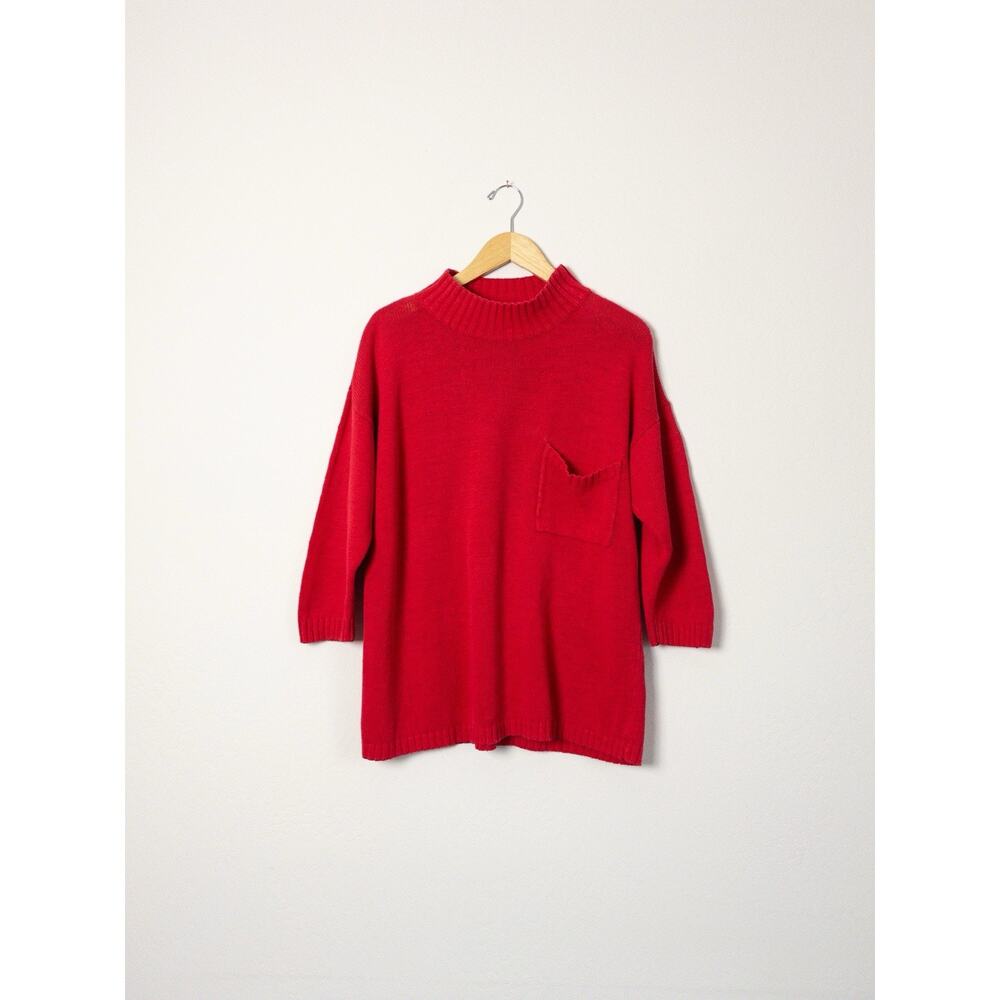 Vintage The Import Workshop Red Linen Cotton Mock Neck Sweater L